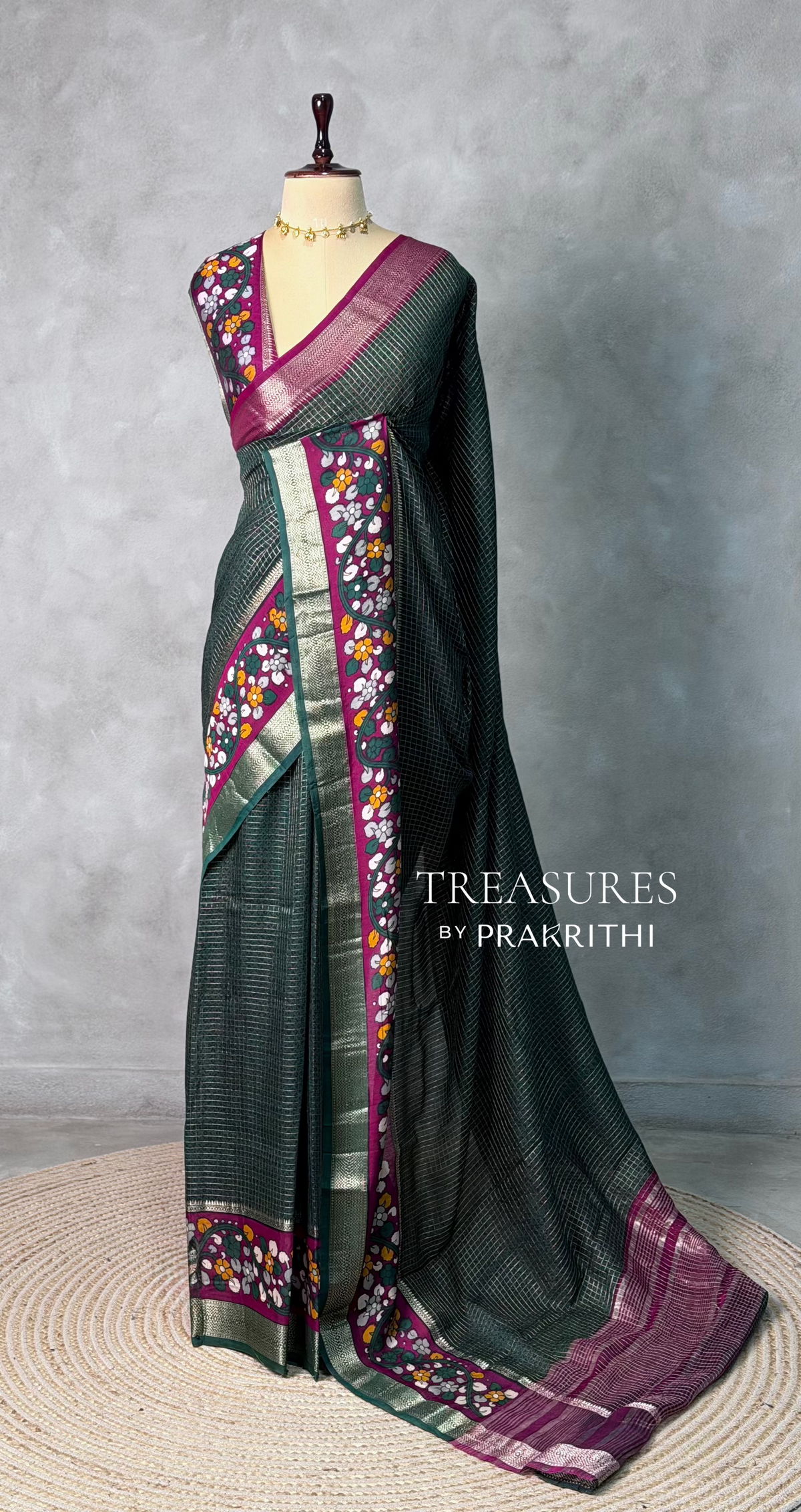 Bottle green chanderi silk saree -PBR18O