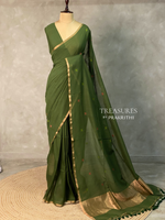 Olive Green khadi cotton saree - PRAJC9