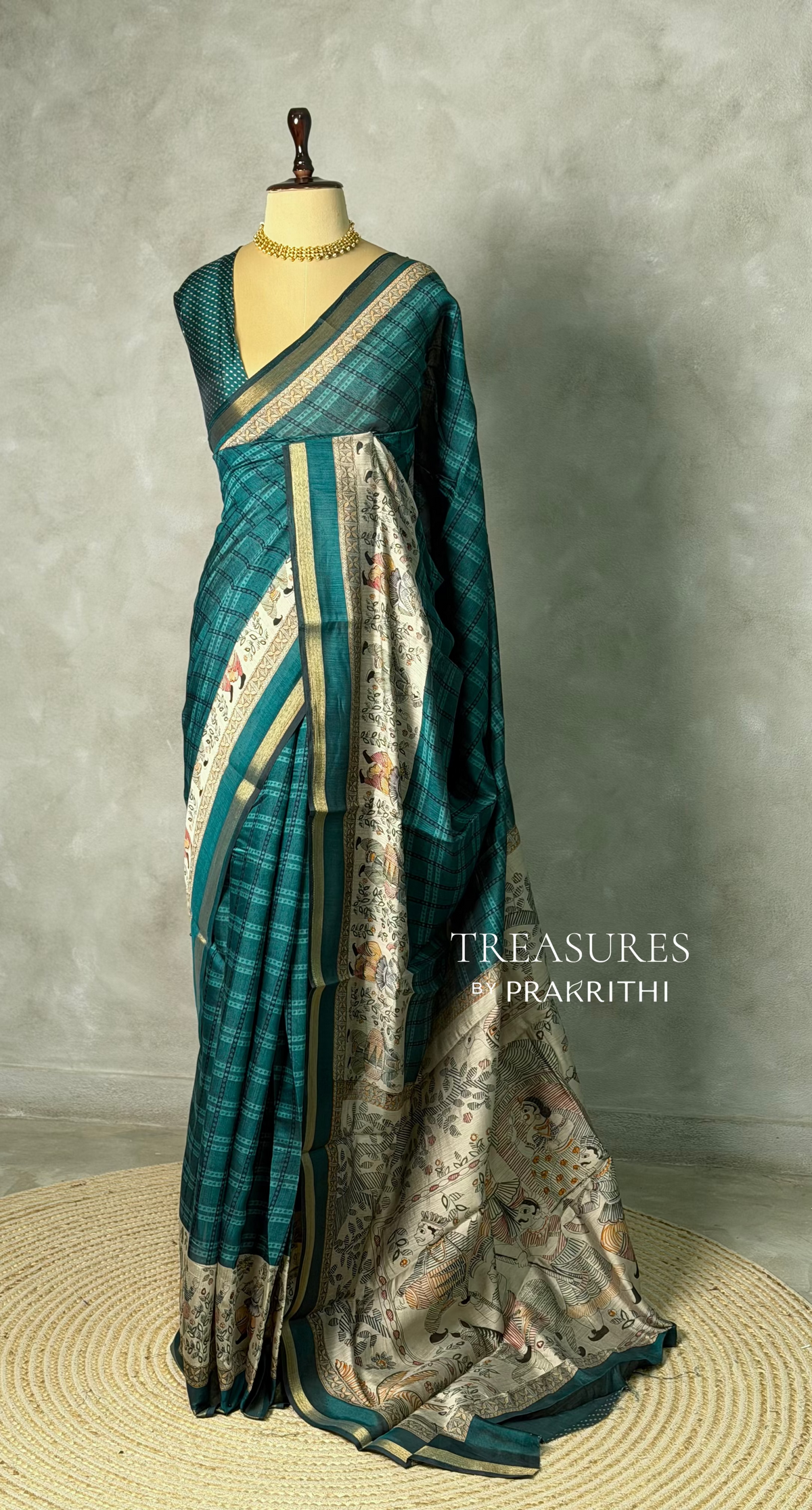Peacock blue silk cotton saree -PBR20