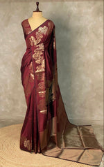 Maroon semi Banarasi silk saree -PIH45A