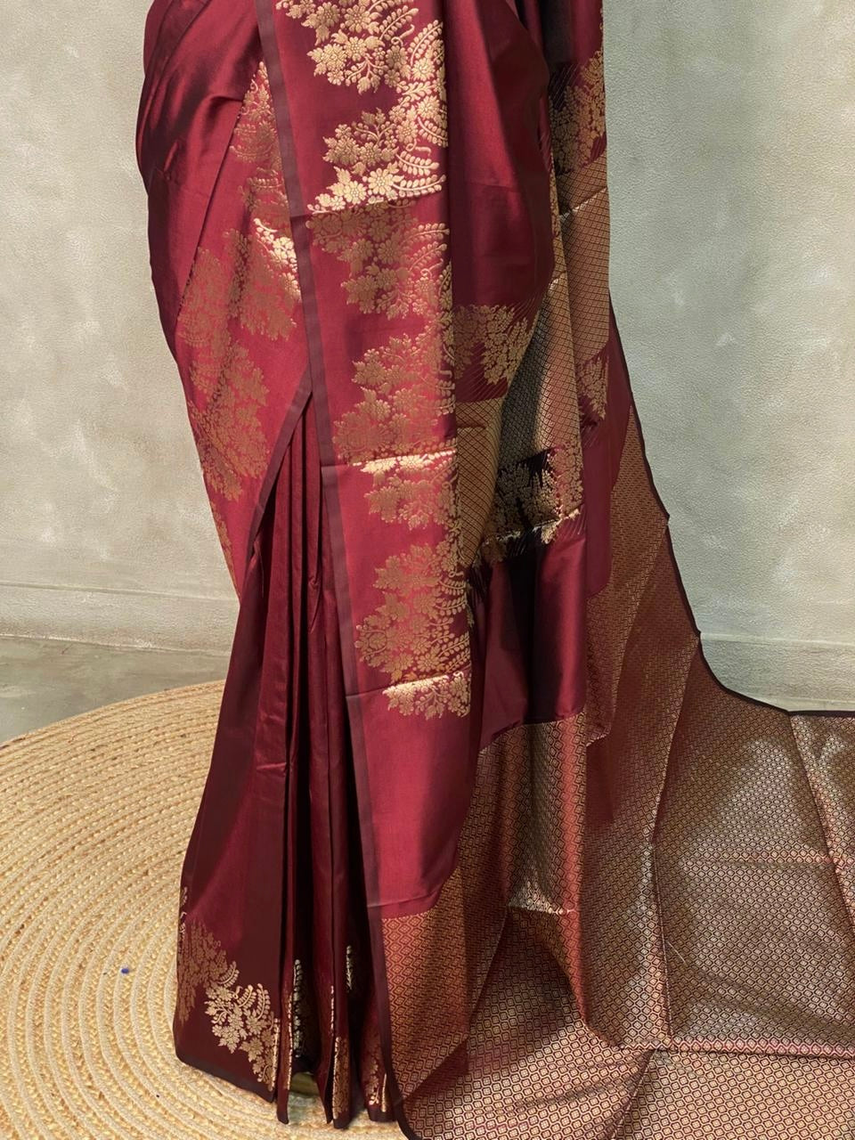 Maroon semi Banarasi silk saree -PIH45A