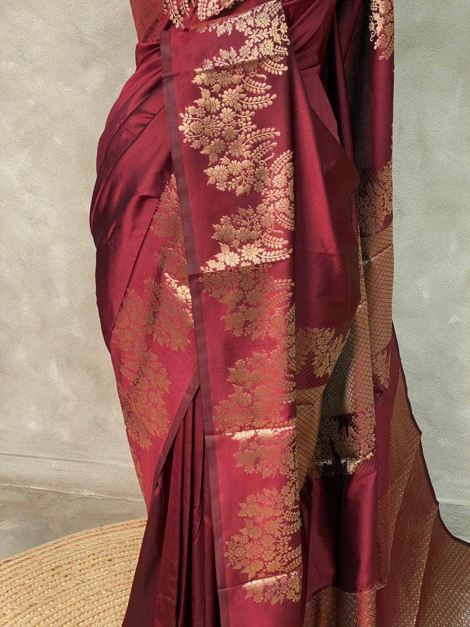 Maroon semi Banarasi silk saree -PIH45A
