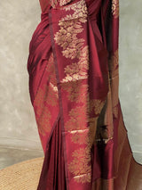 Maroon semi Banarasi silk saree -PIH45A