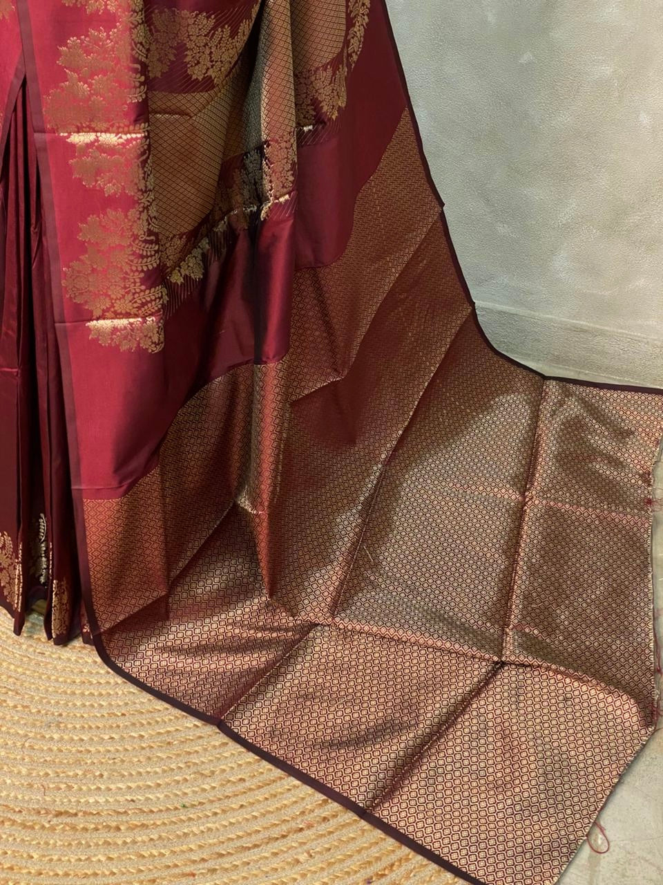 Maroon semi Banarasi silk saree -PIH45A