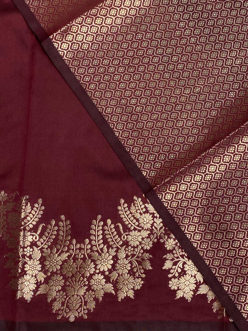 Maroon semi Banarasi silk saree -PIH45A