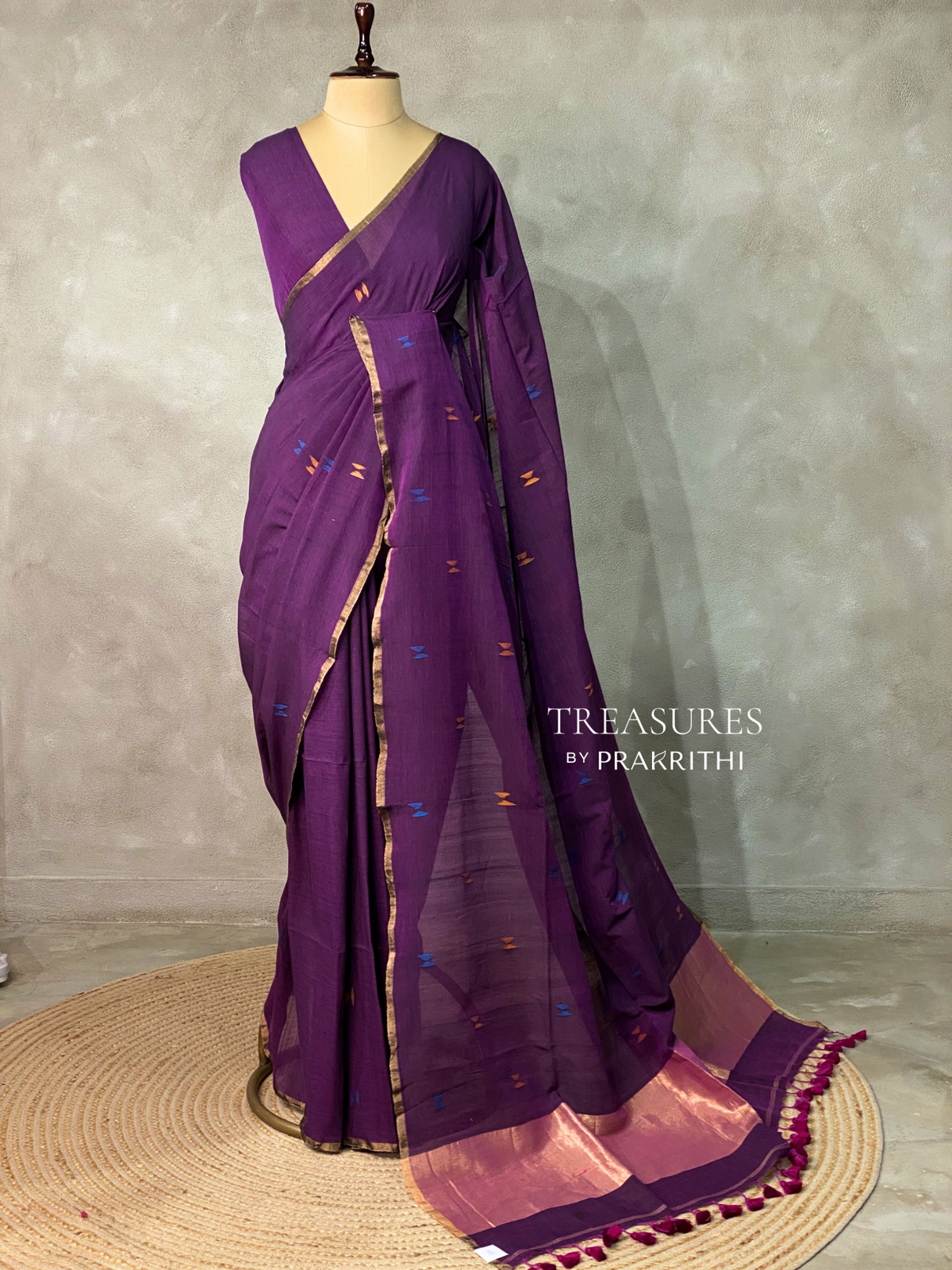 Dark Purple khadi cotton saree - PRAJC11