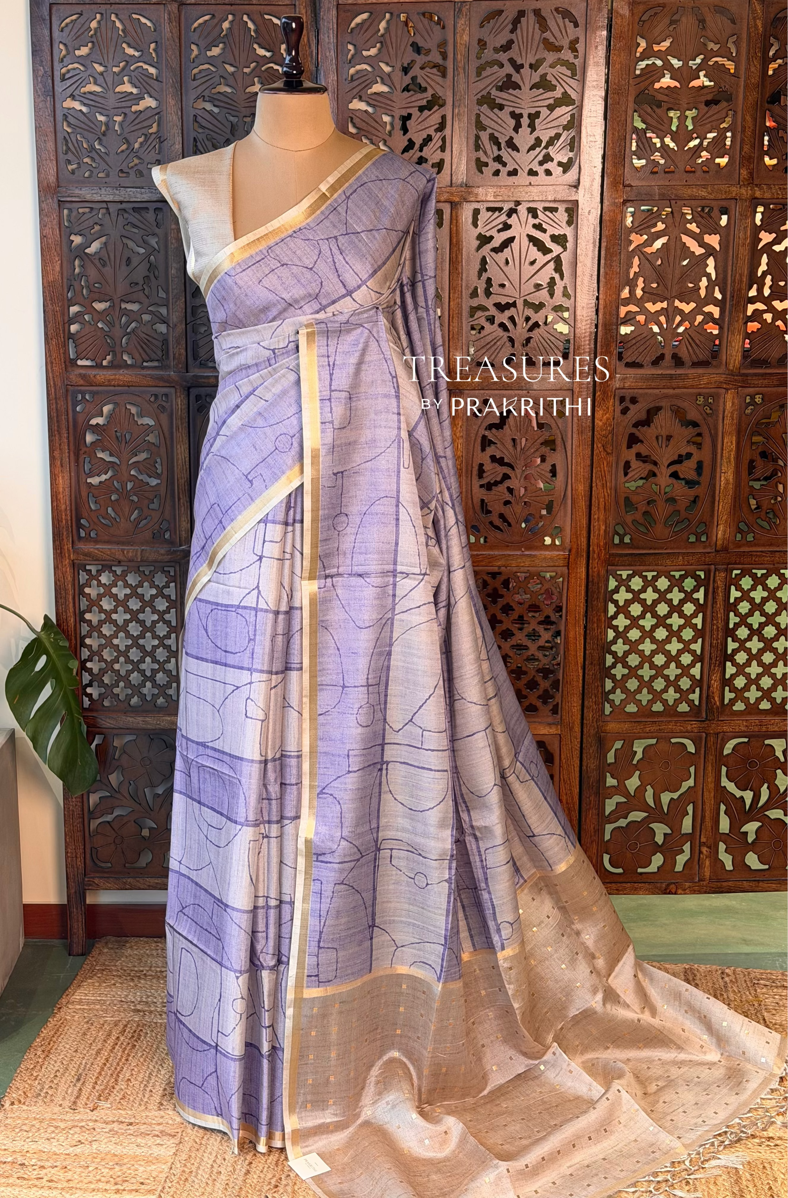Lavender soft Tusser Silk saree- PBR33T11A