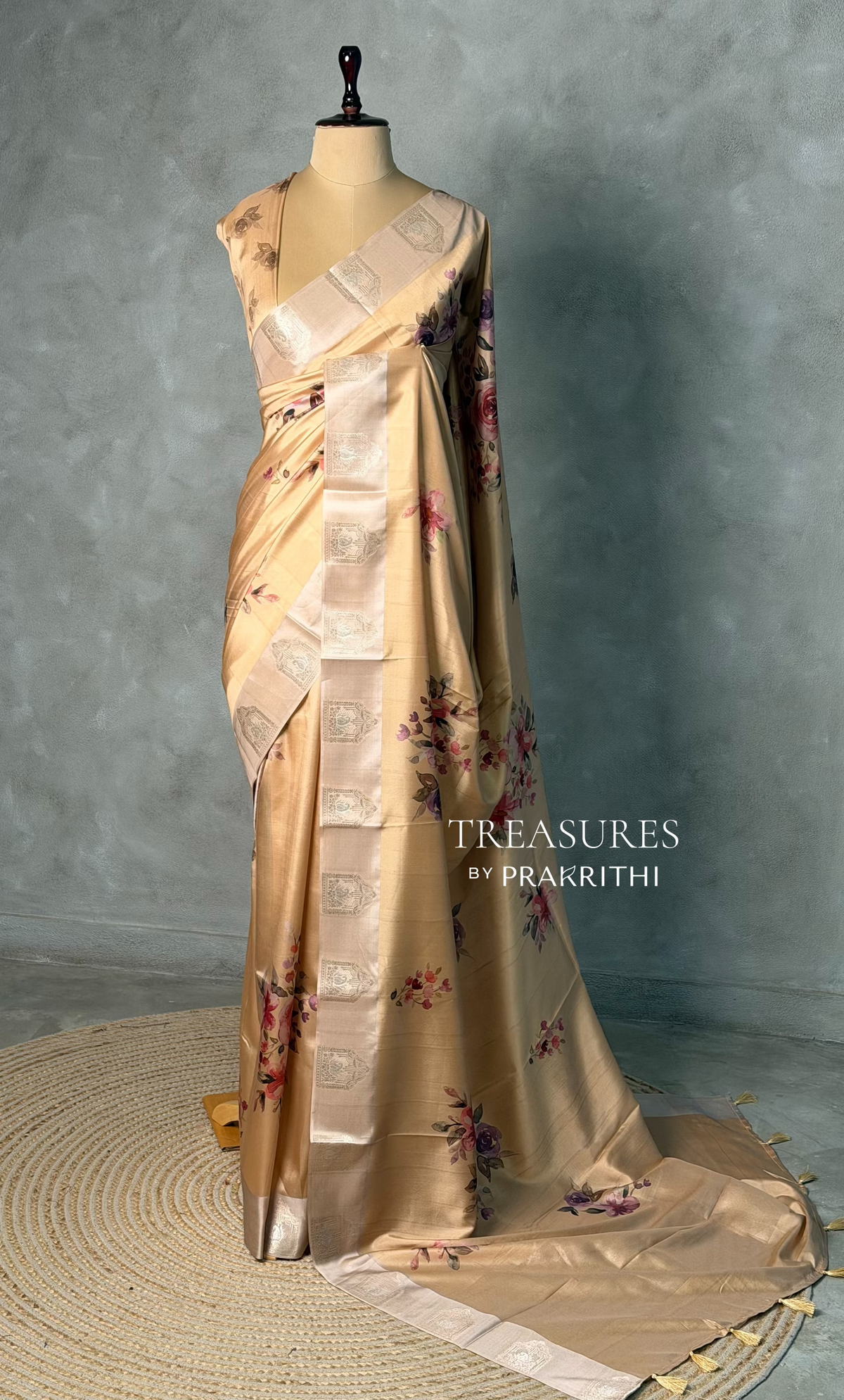 Light gold semi tusser silk saree -PBR21A