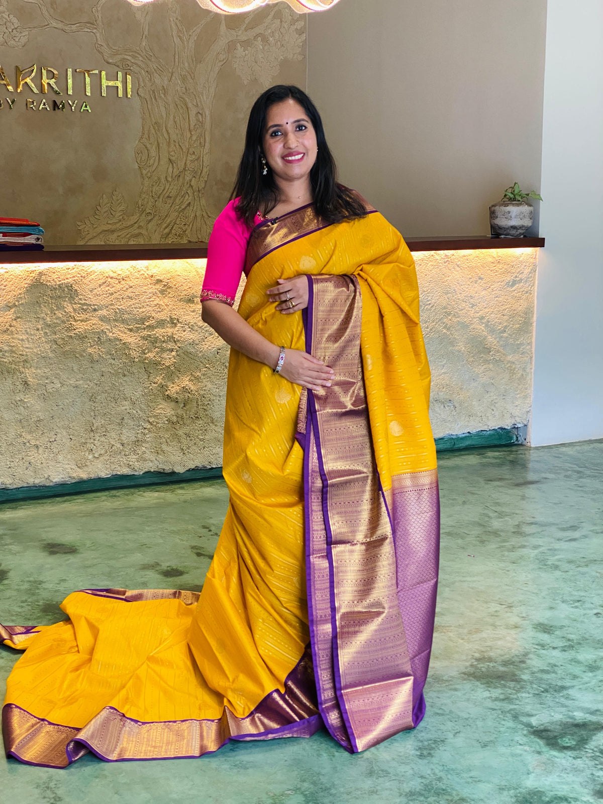 Yellow and Violet silk saree- PSSYV