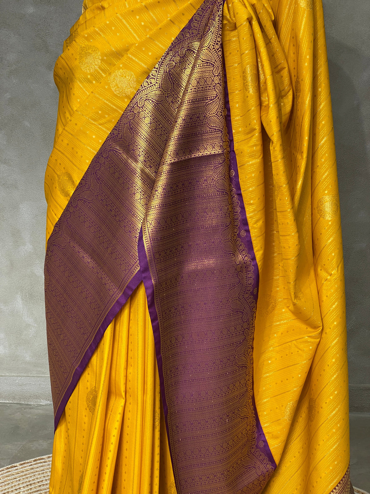 Yellow and Violet silk saree- PSSYV
