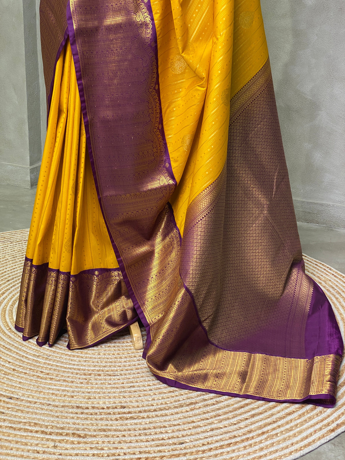Yellow and Violet silk saree- PSSYV
