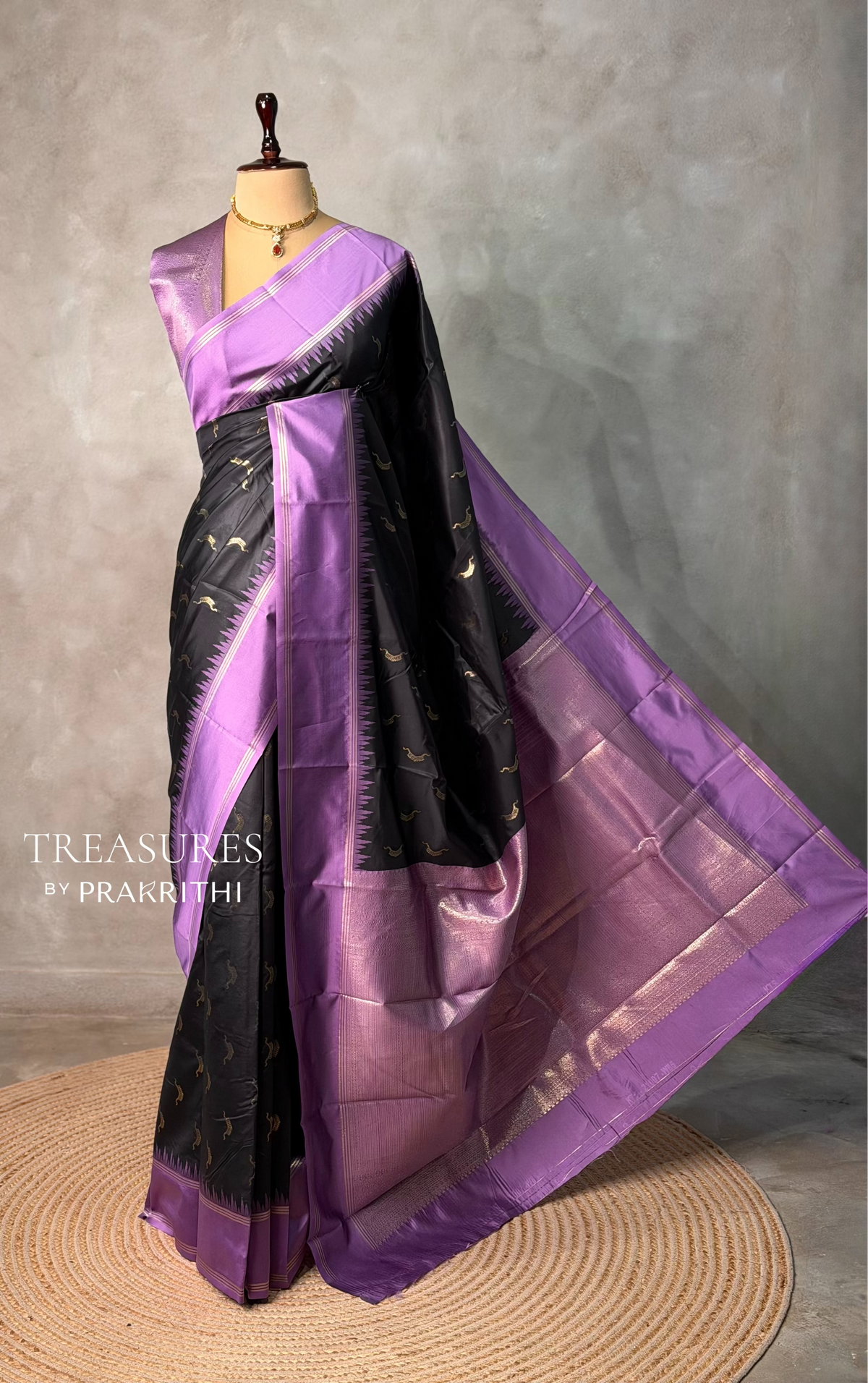 Black and Lavender silk saree - PBR22B