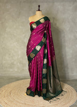 Purple and dark green pure soft silk saree - PSOFTS1