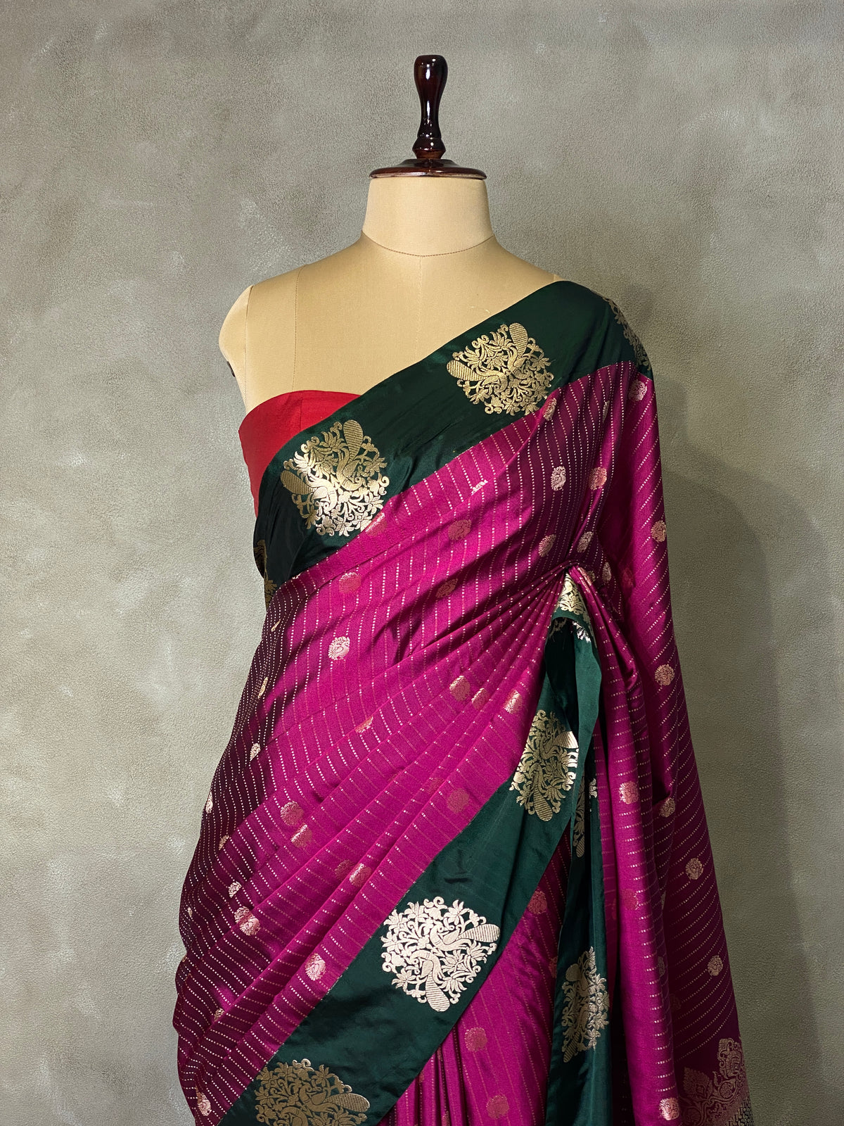 Purple and dark green pure soft silk saree - PSOFTS1