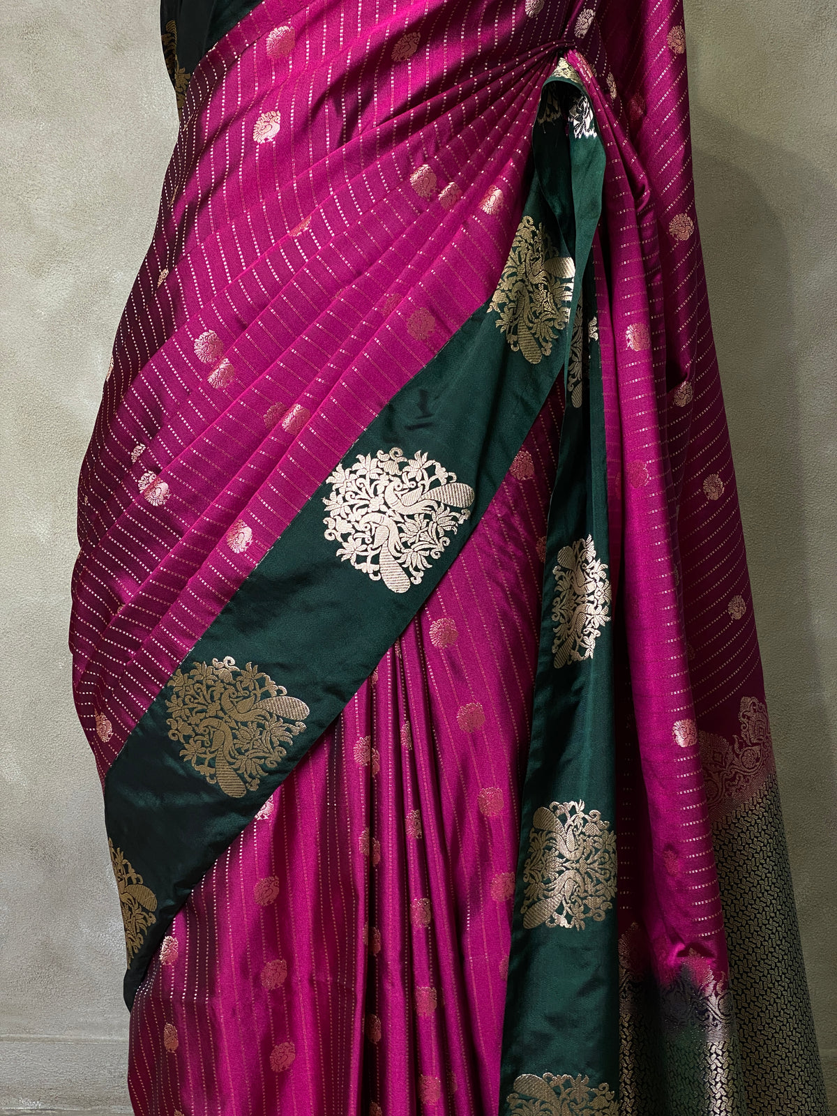 Purple and dark green pure soft silk saree - PSOFTS1