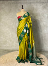 Olive and dark green pure soft silk saree - PSOFT3