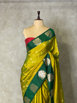 Olive and dark green pure soft silk saree - PSOFT3