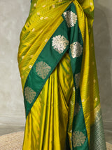 Olive and dark green pure soft silk saree - PSOFT3