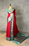 Red and aqua blue Silk saree - PBRZU4