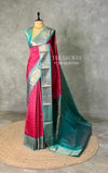Dark Rose and aqua blue Silk saree - PBRZU4B