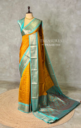 Mustard Yellow and aqua blue Silk saree - PBRZU4C
