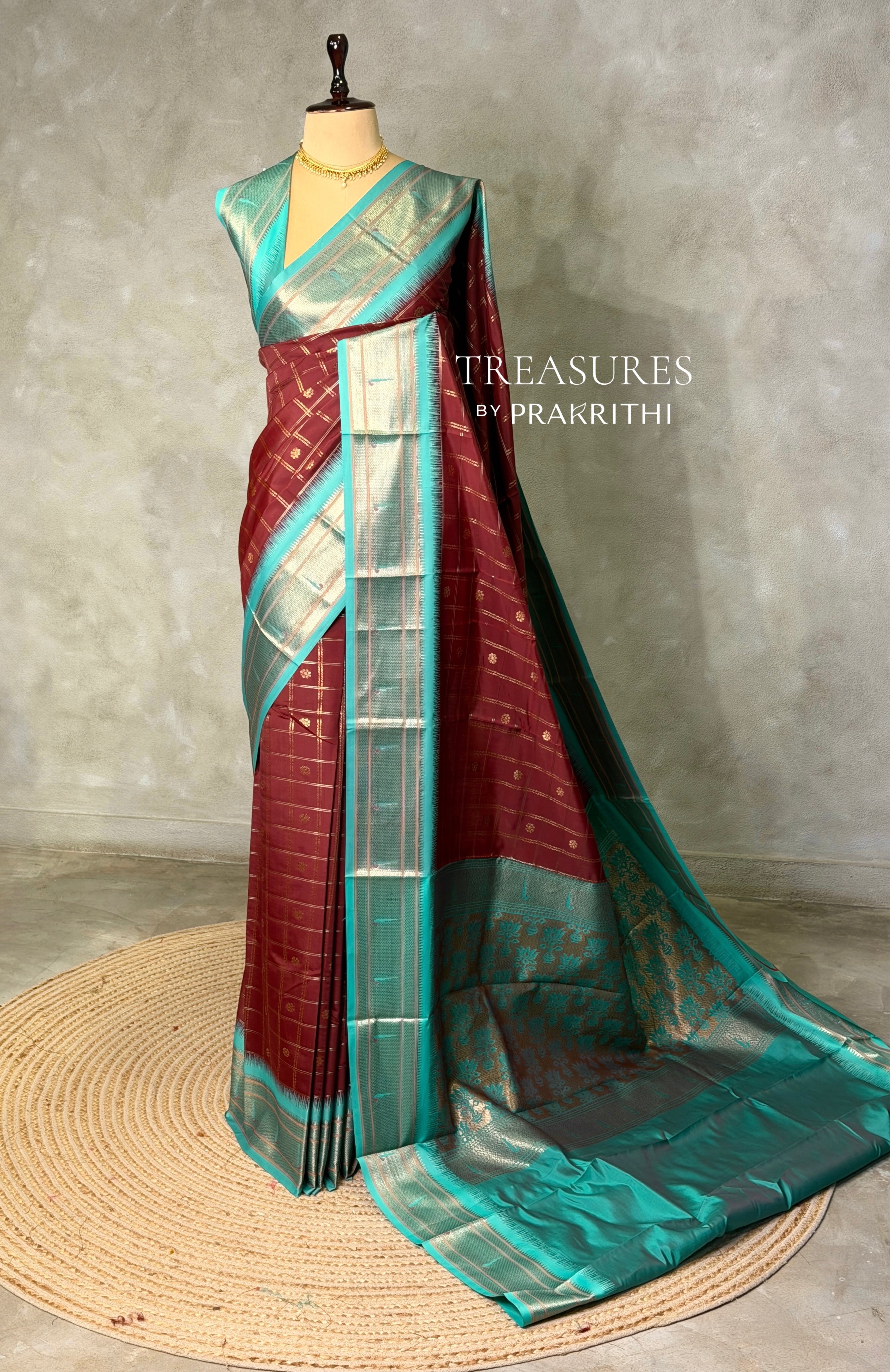 Dark Brown and aqua blue Silk saree - PBRZU4D