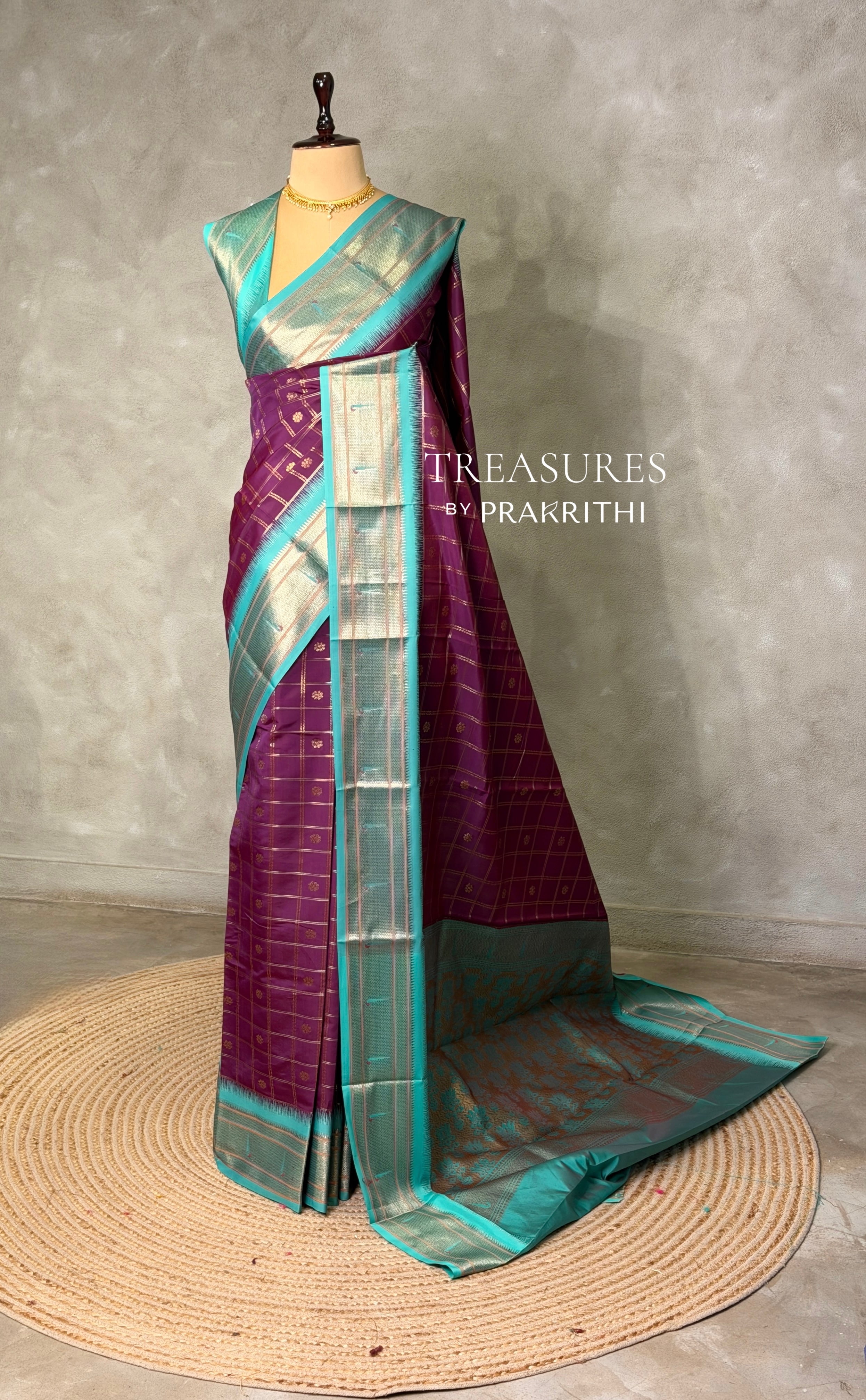 Dark Wine and aqua blue Silk saree - PBRZU4E