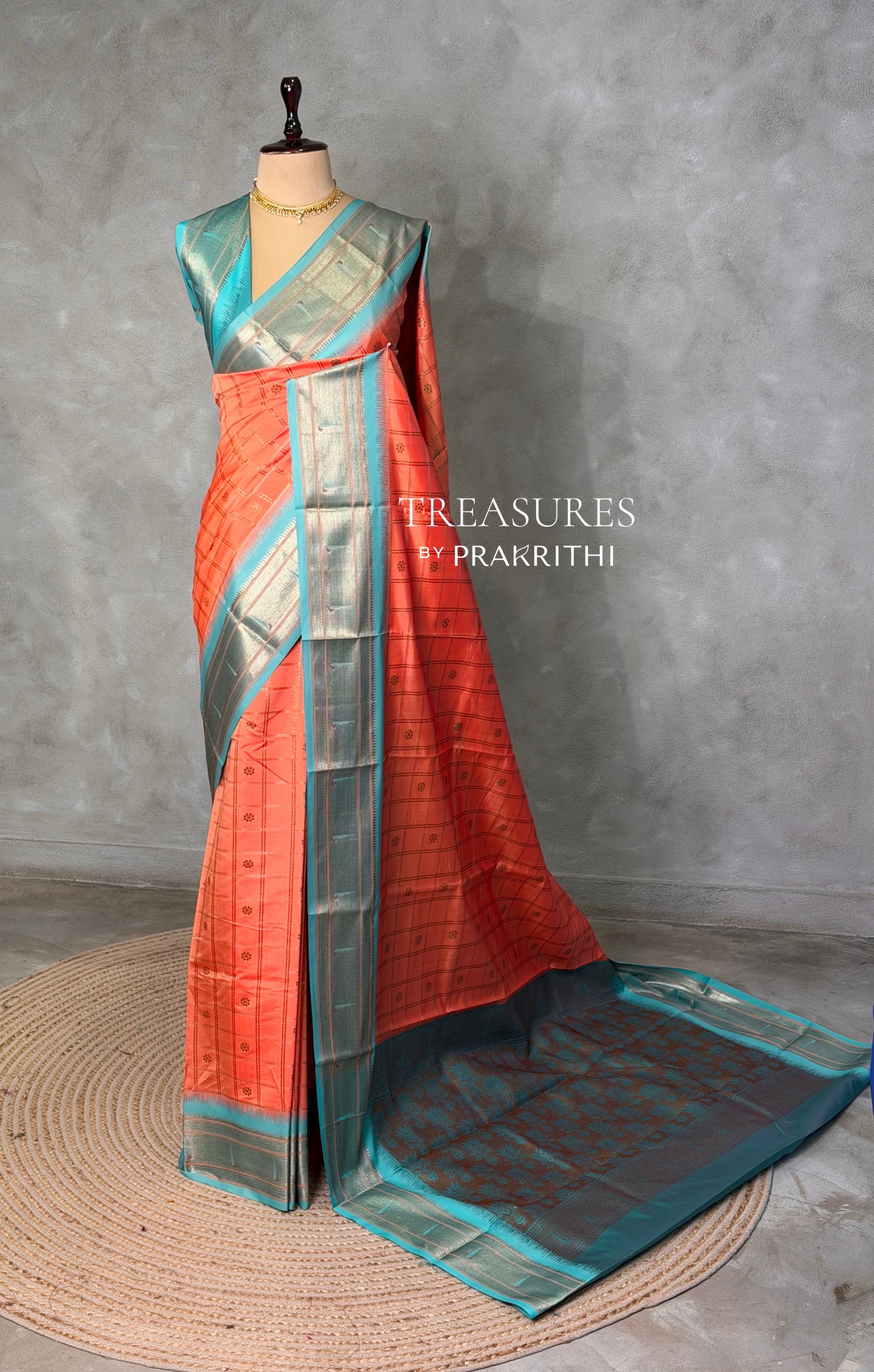 Peach and aqua blue Silk saree - PBRZU4F