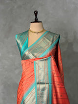 Peach and aqua blue Silk saree - PBRZU4F