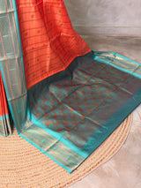Peach and aqua blue Silk saree - PBRZU4F