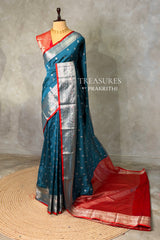 Peacock blue and Red Silk saree - PBRZU5D