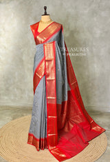 White, Navy blue and Red Silk saree - PBRZU4