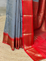 White, Navy blue and Red Silk saree - PBRZU4