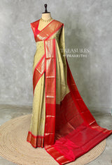 White, Yellow and Red Silk saree - PBRZU4A