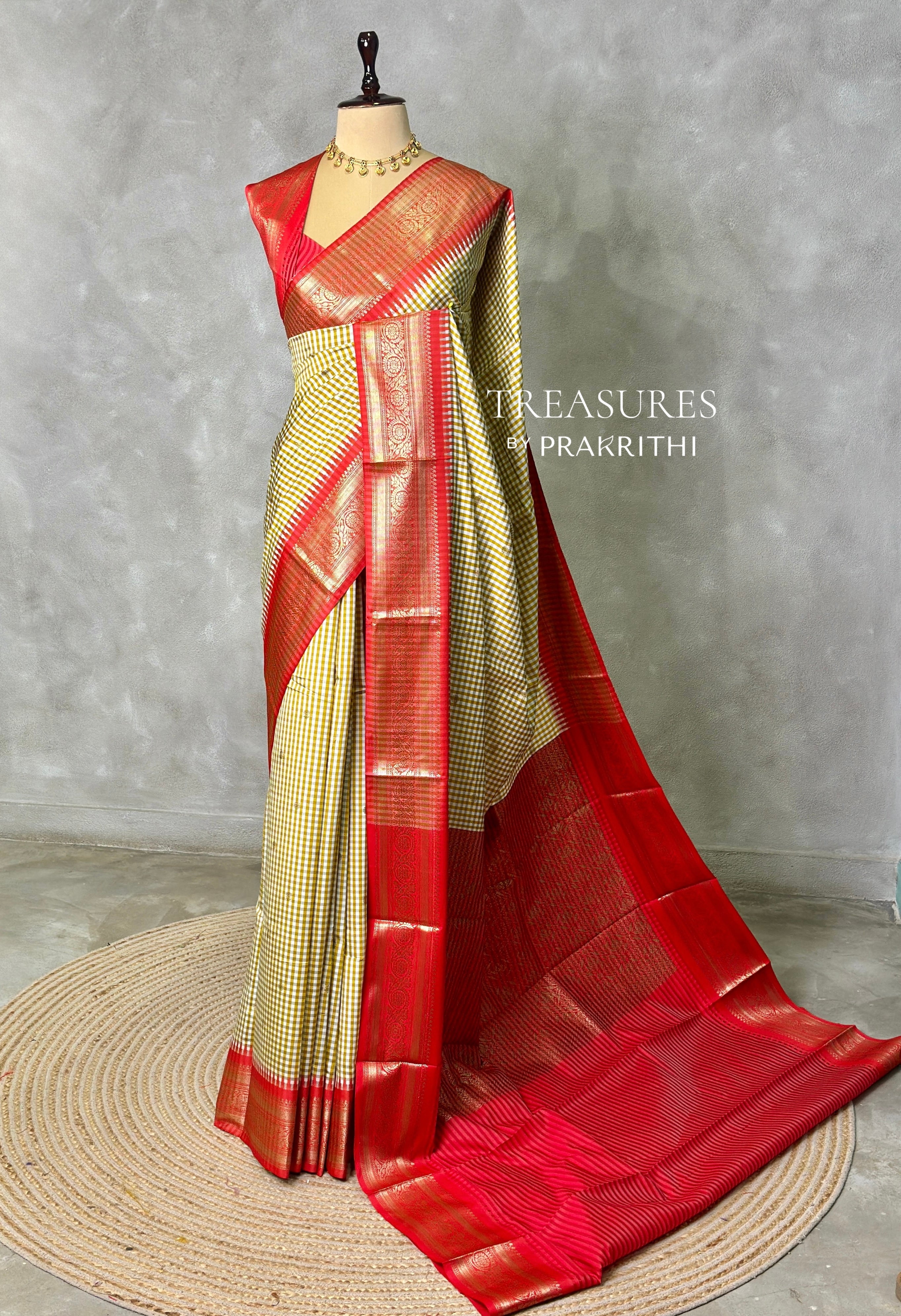 White, Yellow and Red Silk saree - PBRZU4A