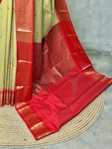 White, Yellow and Red Silk saree - PBRZU4A
