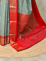 White, Green and Red Silk saree - PBRZU4B