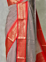 White, Brown and Red Silk saree - PBRZU4C