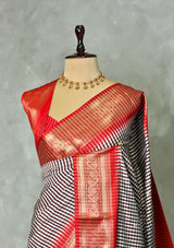 White, Brown and Red Silk saree - PBRZU4C