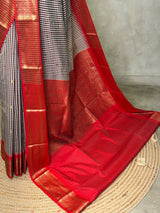 White, Brown and Red Silk saree - PBRZU4C
