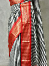 White, Black and Red Silk saree - PBRZU4D