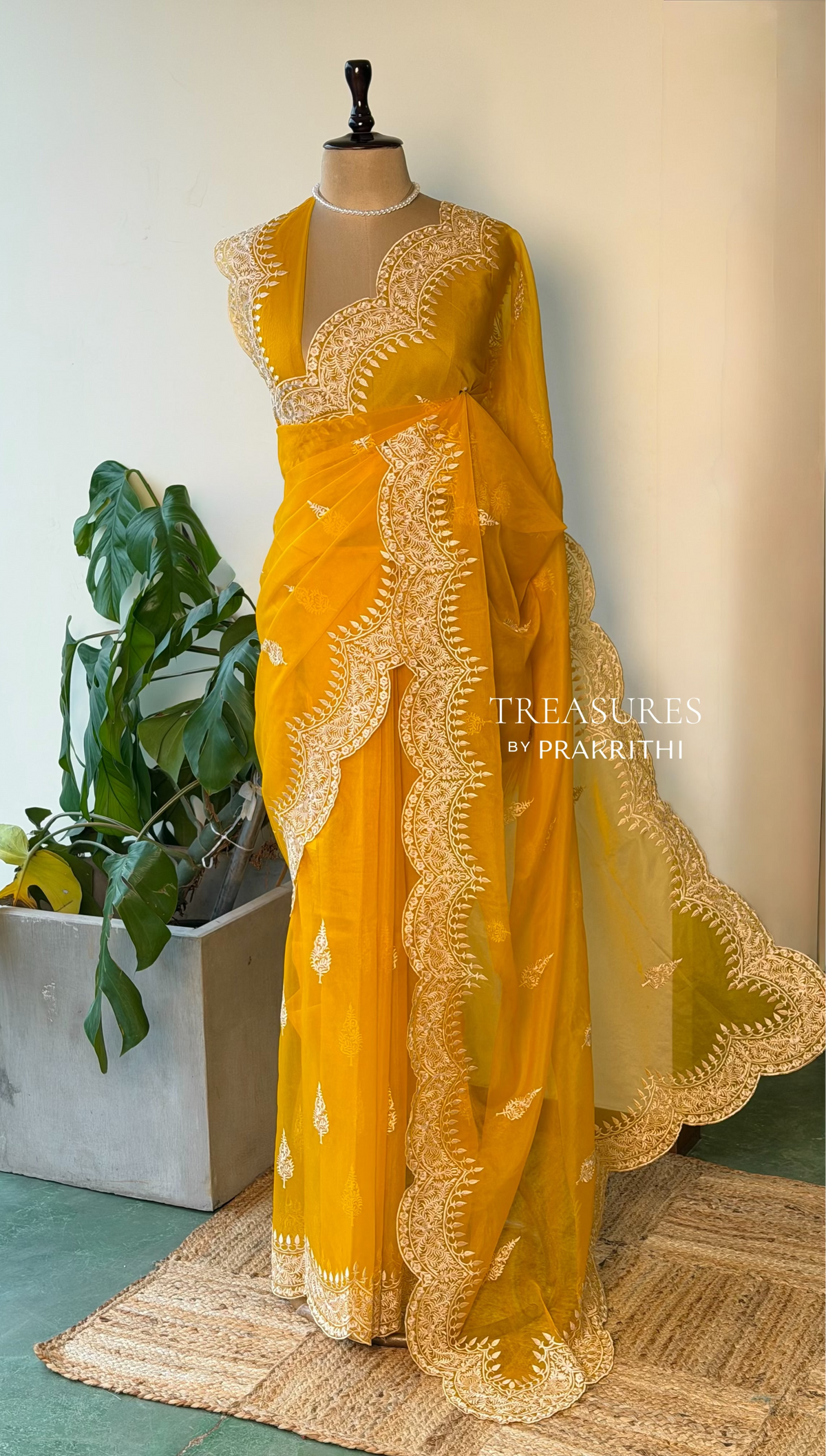 Yellow organza saree- PBR25A