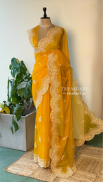 Yellow organza saree- PBR25A