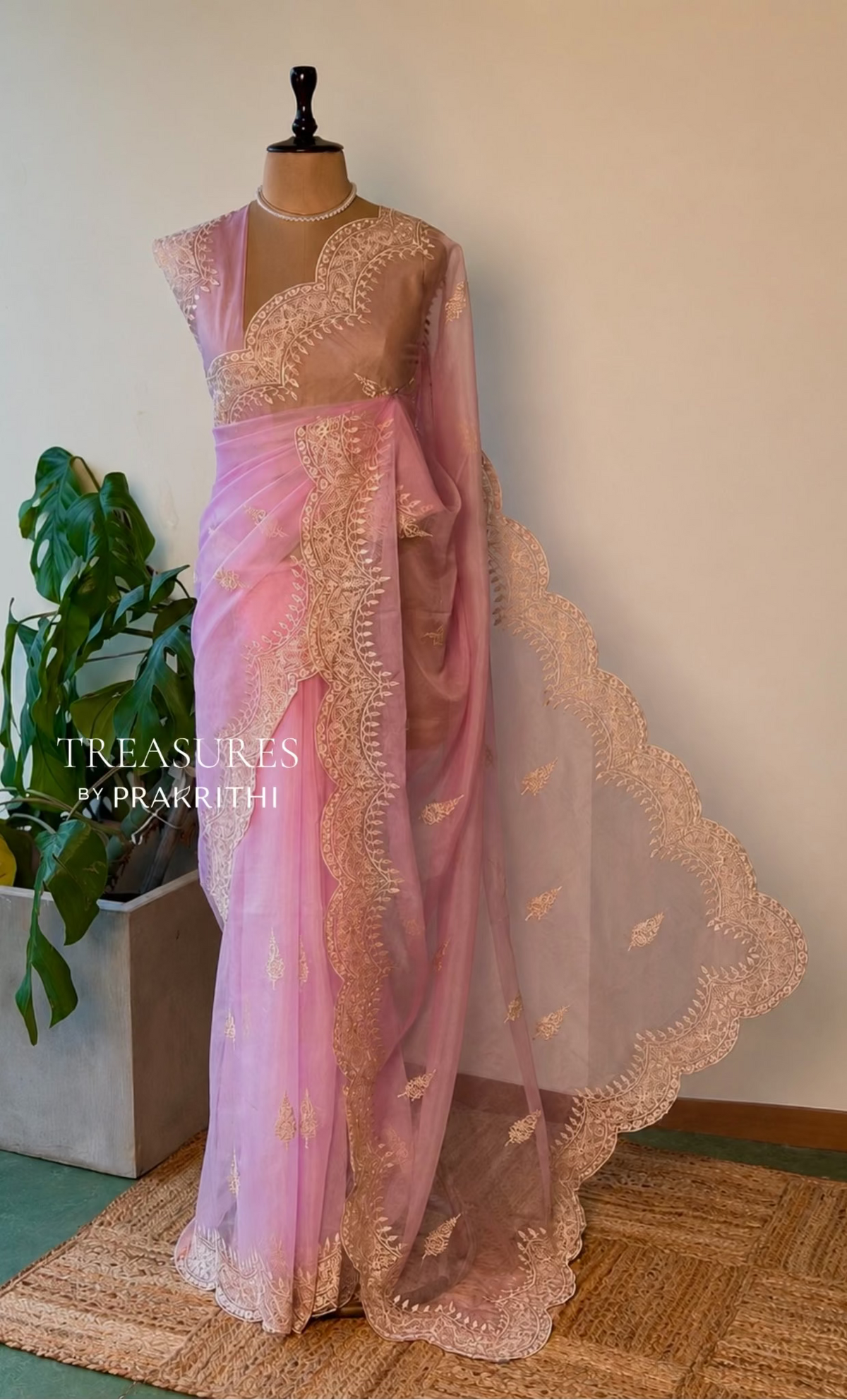 Pink organza saree- PBR25