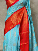 Light blue and red traditional saree - PSS058F