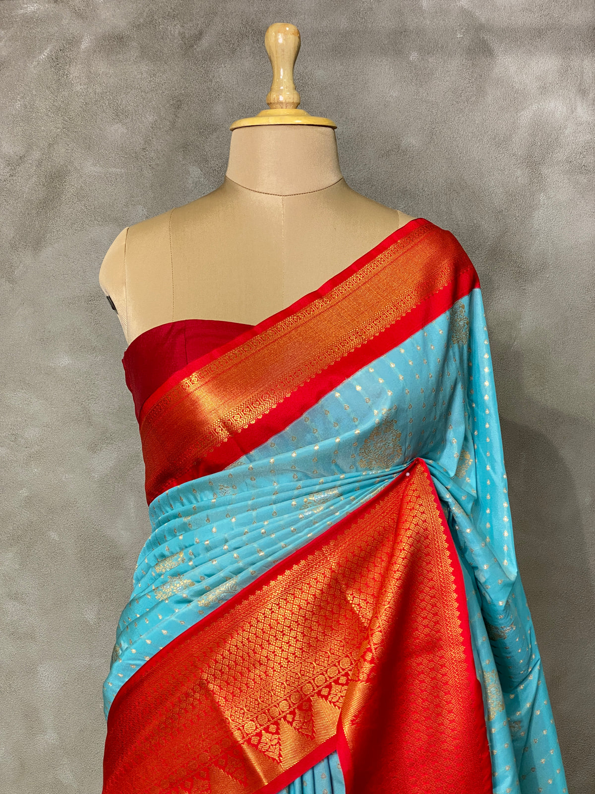 Light blue and red traditional saree - PSS058F
