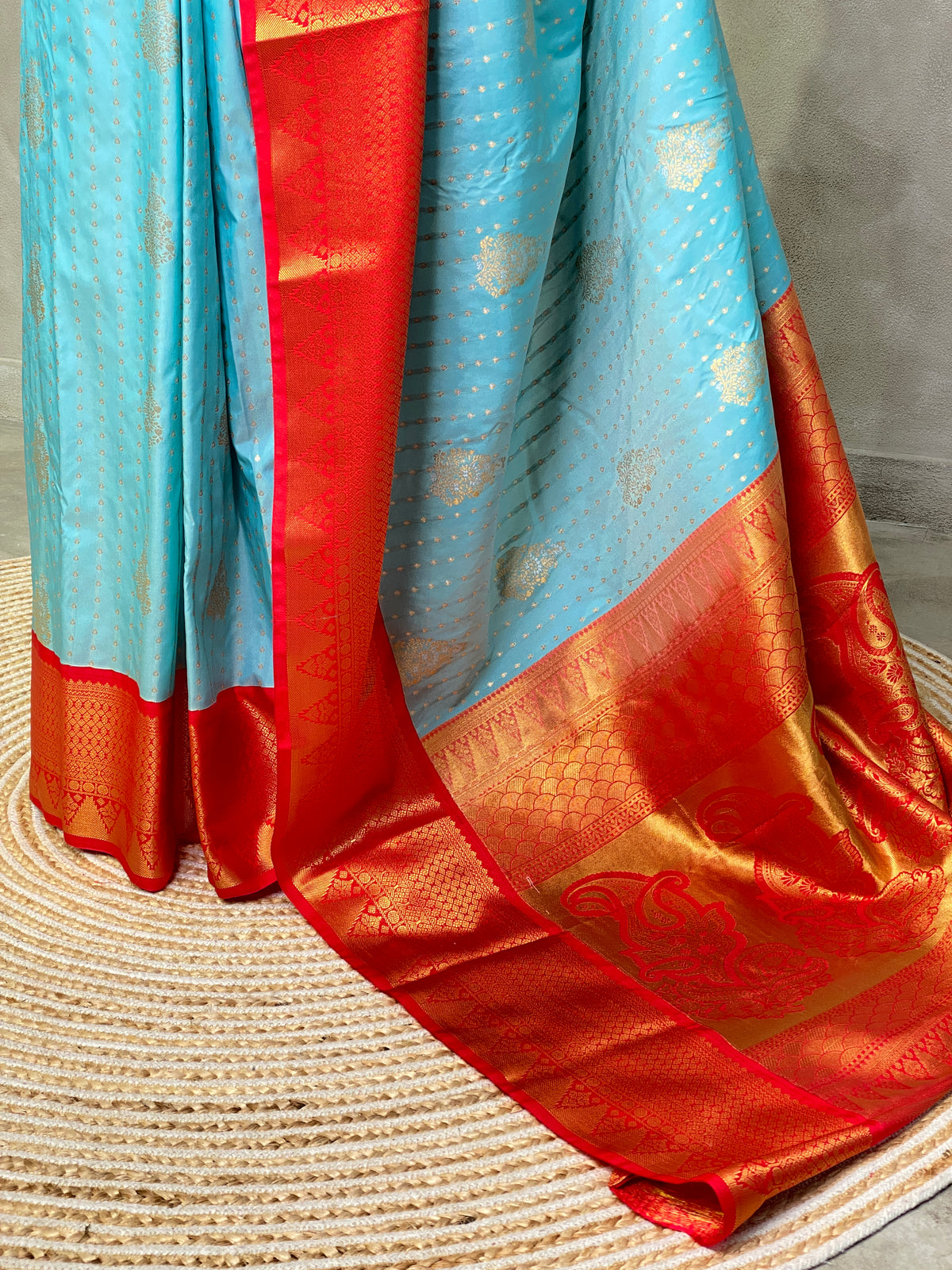 Light blue and red traditional saree - PSS058F