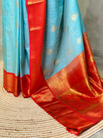 Light blue and red traditional saree - PSS058F
