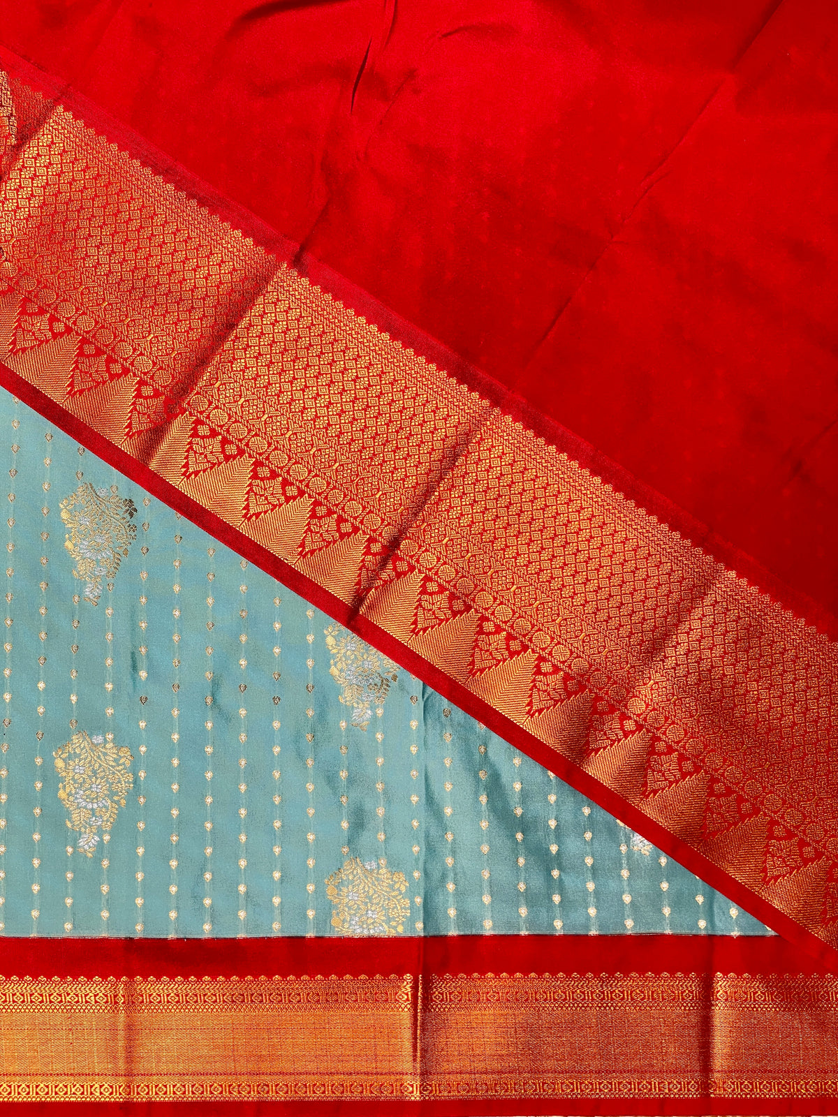 Light blue and red traditional saree - PSS058F