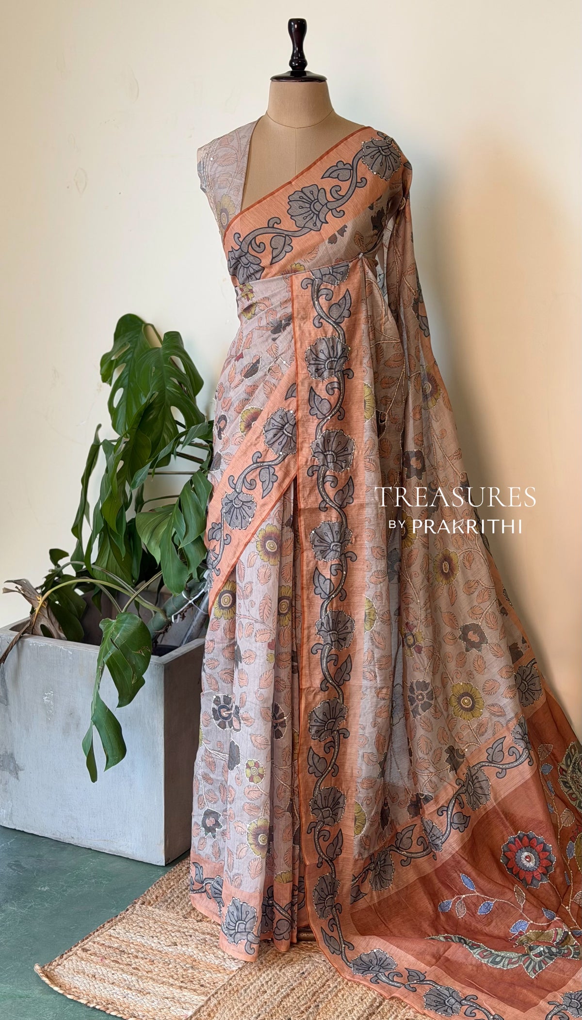 Peach mul chanderi saree- PBR26A